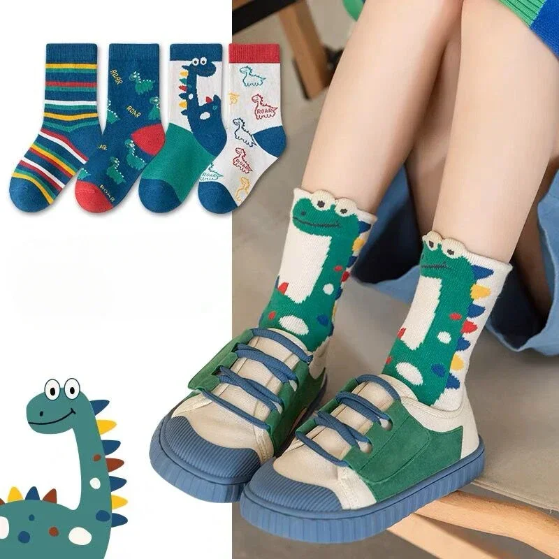 Winter Clothing Baby Boy - Chaussettes mi-mollet à rayures de dinosaure