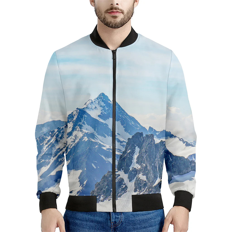 Quality Winter Clothing Bomber Jacket - Blouson aviateur imprimé 3D Mountain pour