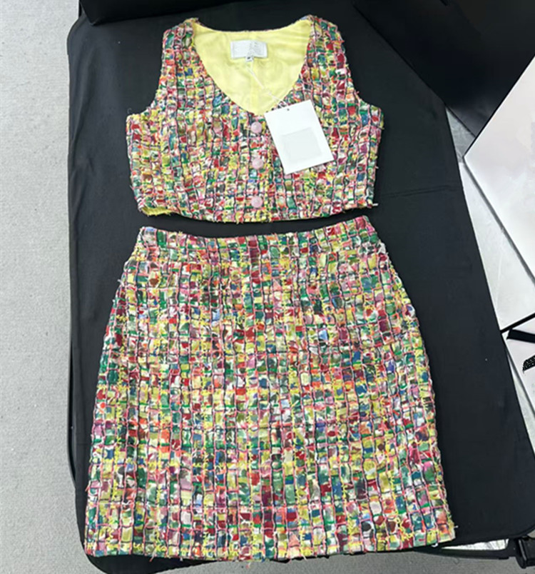 Winter Clothing For Woman - Ensemble jupe et débardeur tricoté coloré