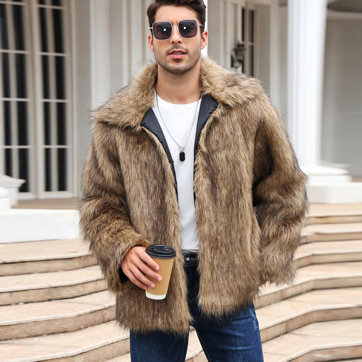 Winter Clothing Clearance - Hommes fausse fourrure de renard veste