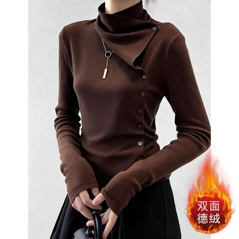 Winter Clothing Trends For Women - Bouton bouton irrégulier Patchwork tendance t-shirts
